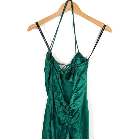 Vintage Zum Zum by Niki Livas Emerald Green Satin Halter Evening Gown Prom Dress - Picture 8 of 16